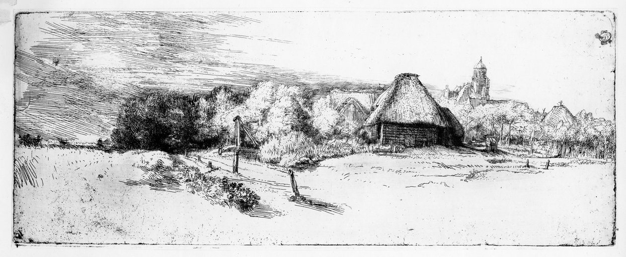 Bir kule ile manzara, c.1651 by Rembrandt van Rijn