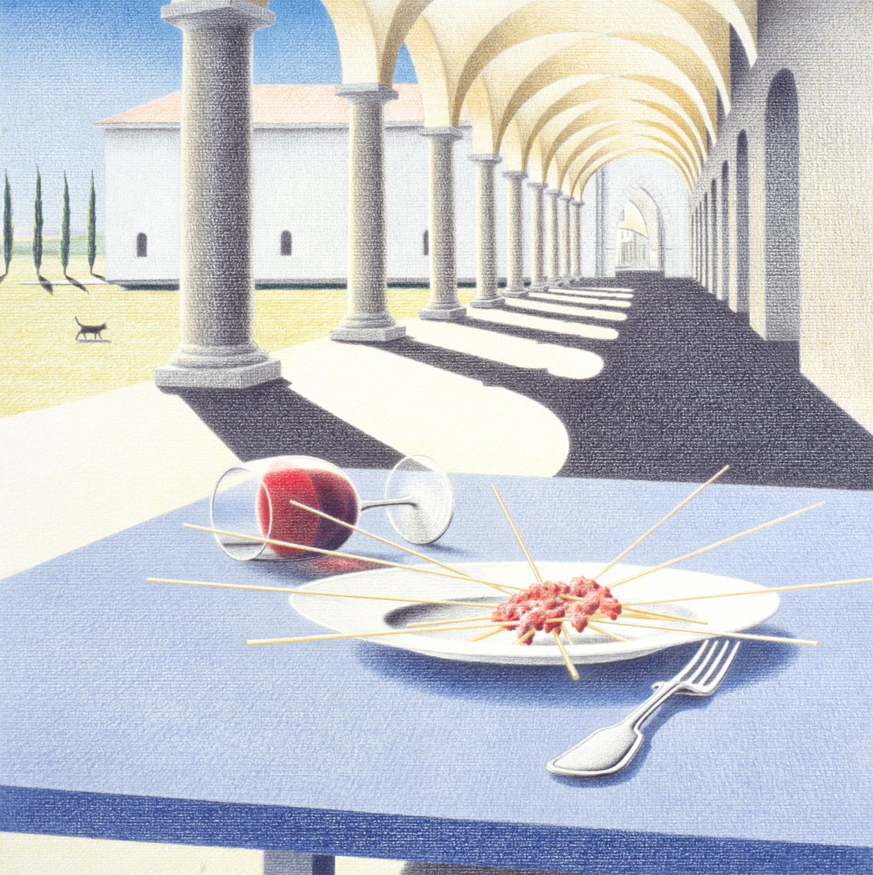 Makarna, 2005, Kağıt üzerine renkli karakalem by Rene Boin