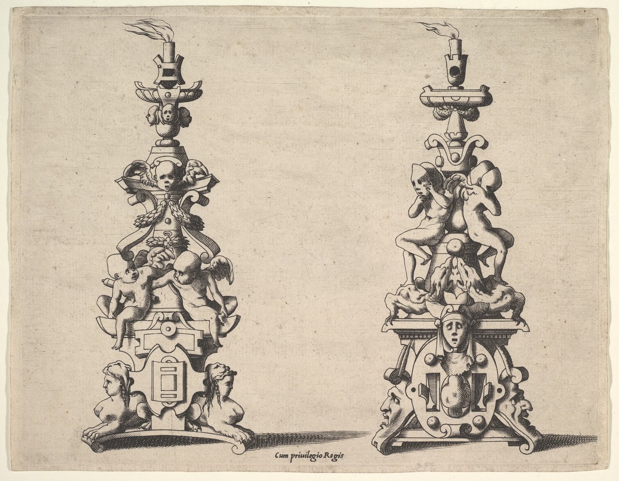 İki şamdan tasarımı, yakl. 1550-60. by Rene Boyvin