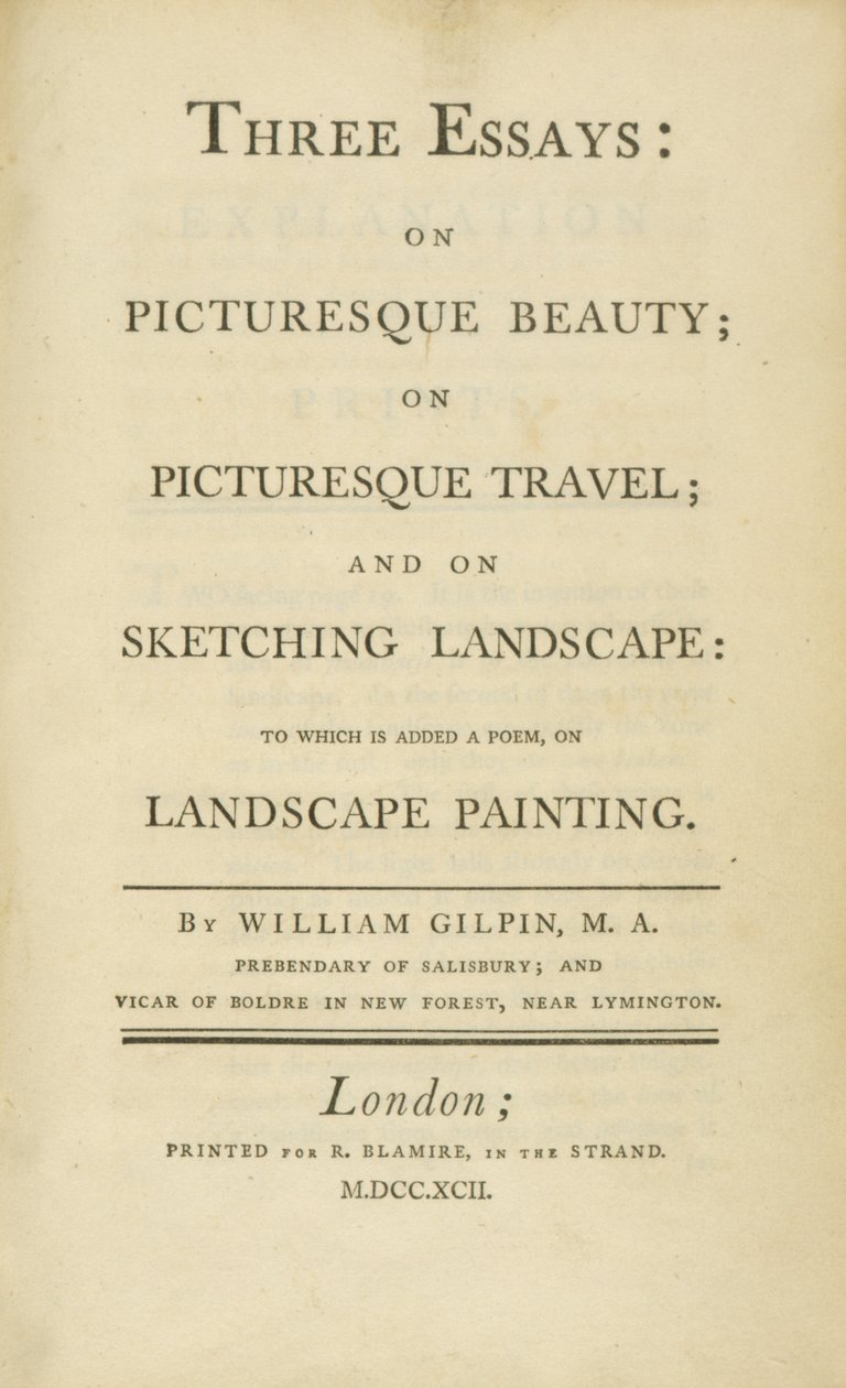 Üç Denemeden Başlık Sayfası: Pitoresk Güzellik, Pitoresk Seyahat ve Eskiz Üzerine...1792 by Rev. William Gilpin