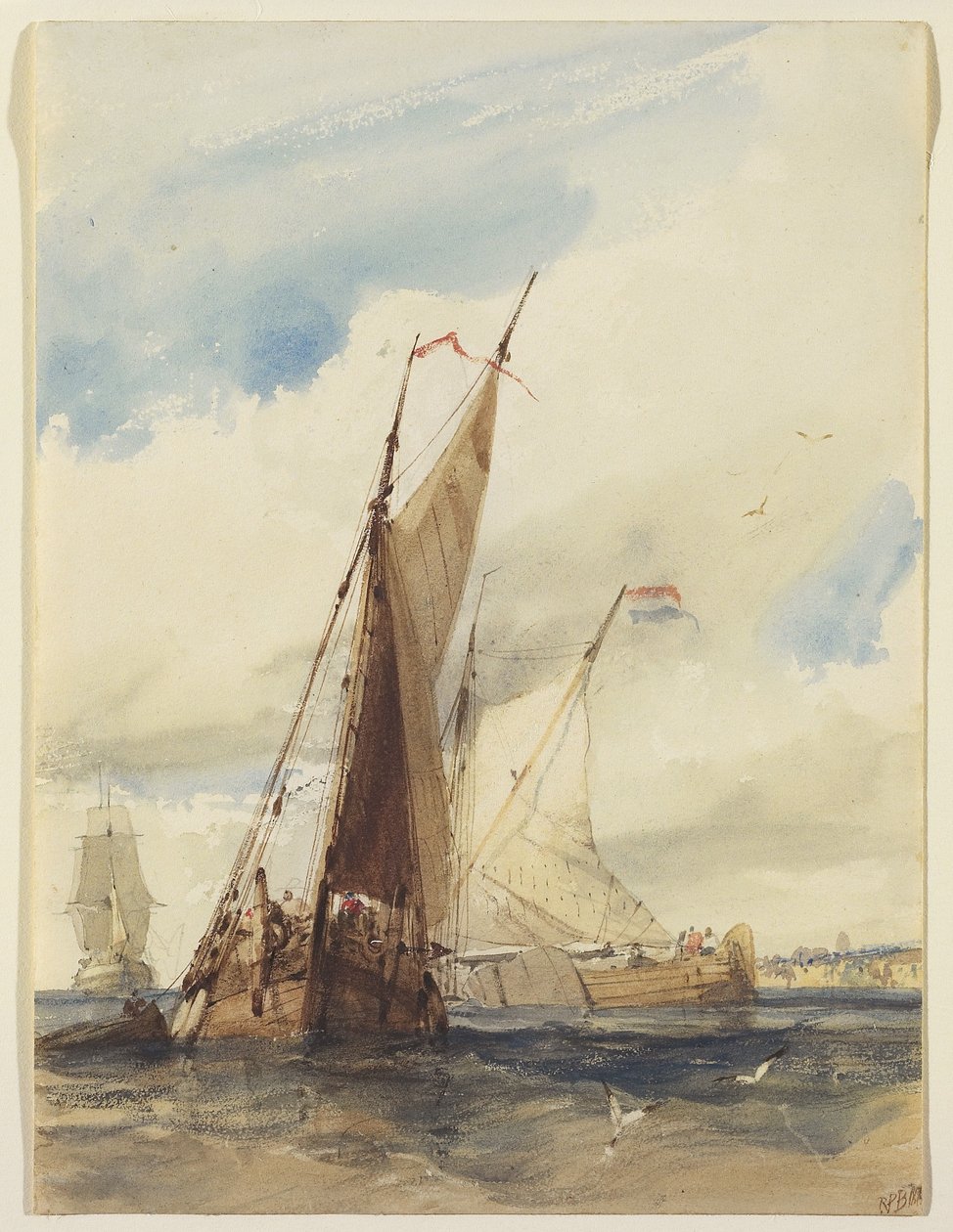 Fransız Sahili yakınlarındaki Hollanda Balıkçı Gemileri, 1825 (dokuma kağıt üzerinde kazıma ile grafit üzerinde wc) by Richard Parkes Bonington