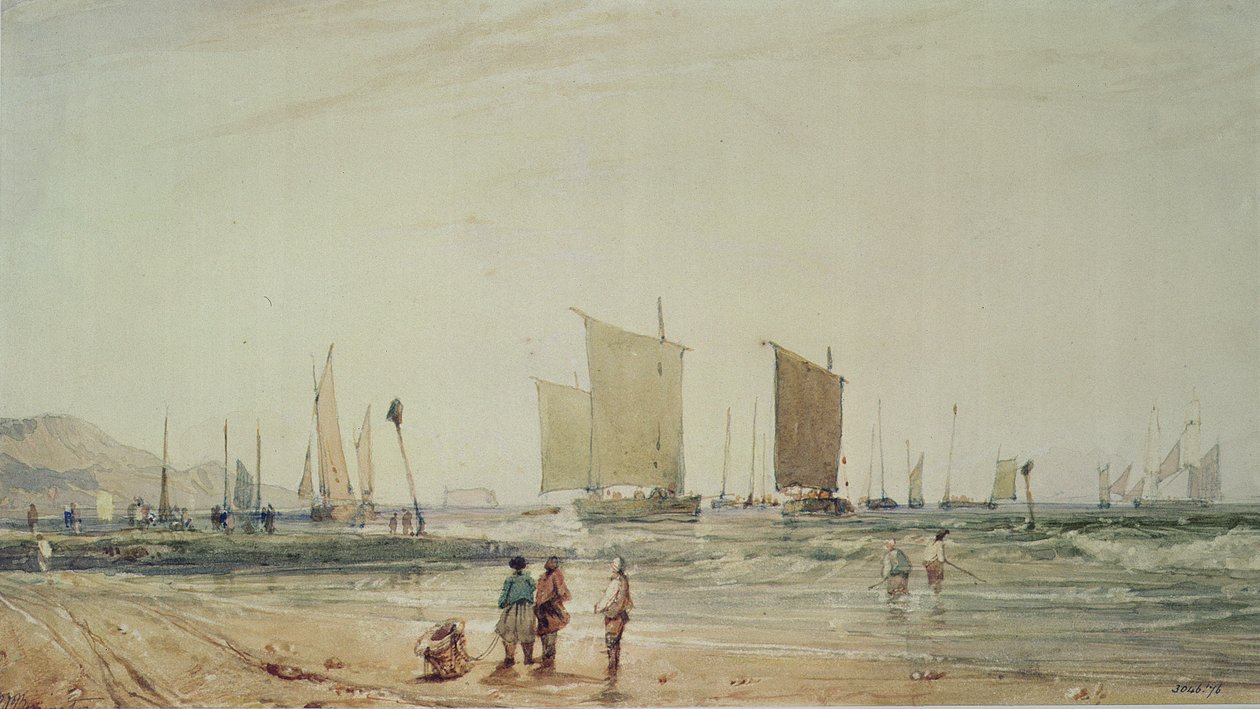 Fransız Sahili, balıkçı tekneleriyle, 19. yüzyıl (suluboya) by Richard Parkes Bonington