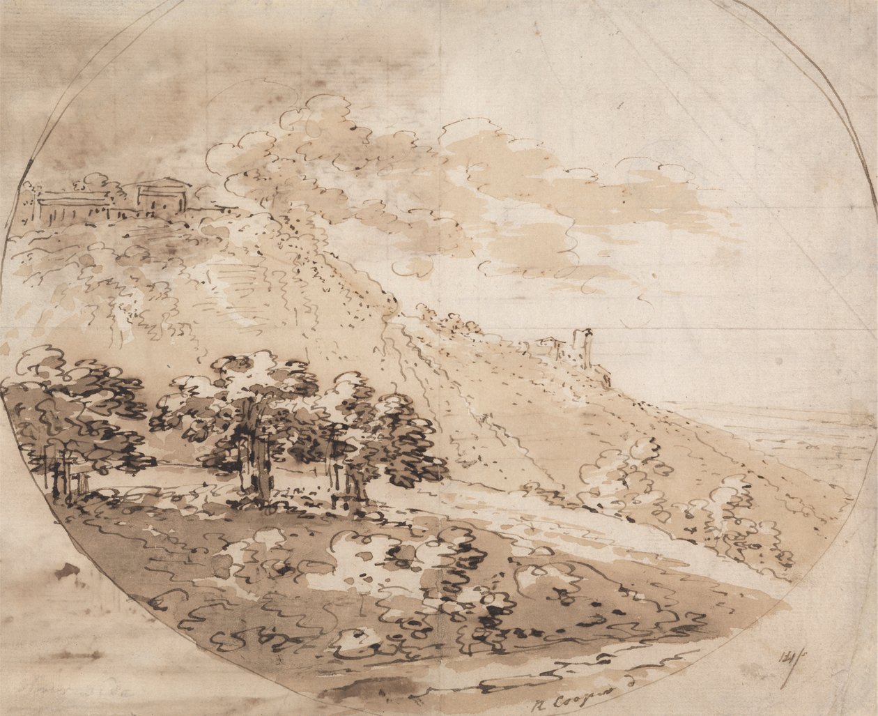 Oval Tepelik Manzara by Richard Cooper the Elder