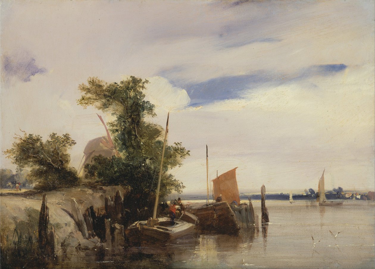 Bir nehir üzerinde mavnalar by Richard Parkes Bonington