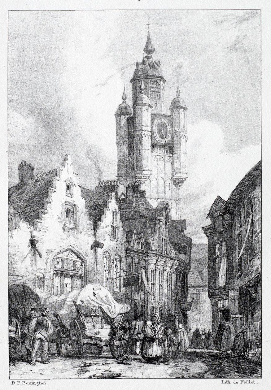 Bergues: Pazar Kulesi, 1824. by Richard Parkes Bonington