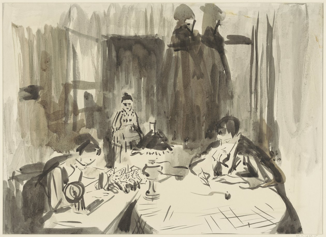 Lamba ışığında üç figürlü iç mekan by Rik Wouters