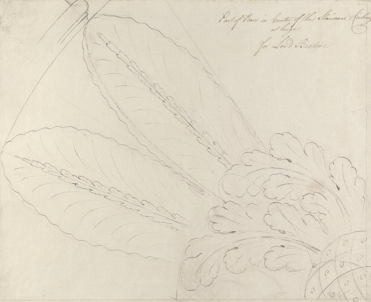 Merdiven üzerinde tavan gülü tasarımı, Headfort House, 1772 (tuval üzerine kalem ve siyah mürekkep ve grafit) by Robert Adam