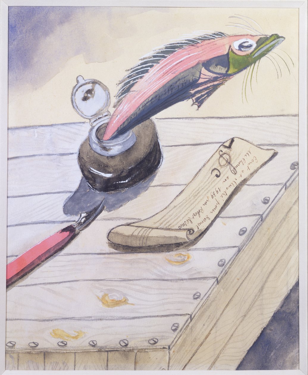 Robert Desnos tarafından Daniel Milhaud için yazılan ve resimlenen, Mürekkebinden Sıçrayan Balık, 1939 by Robert Desnos
