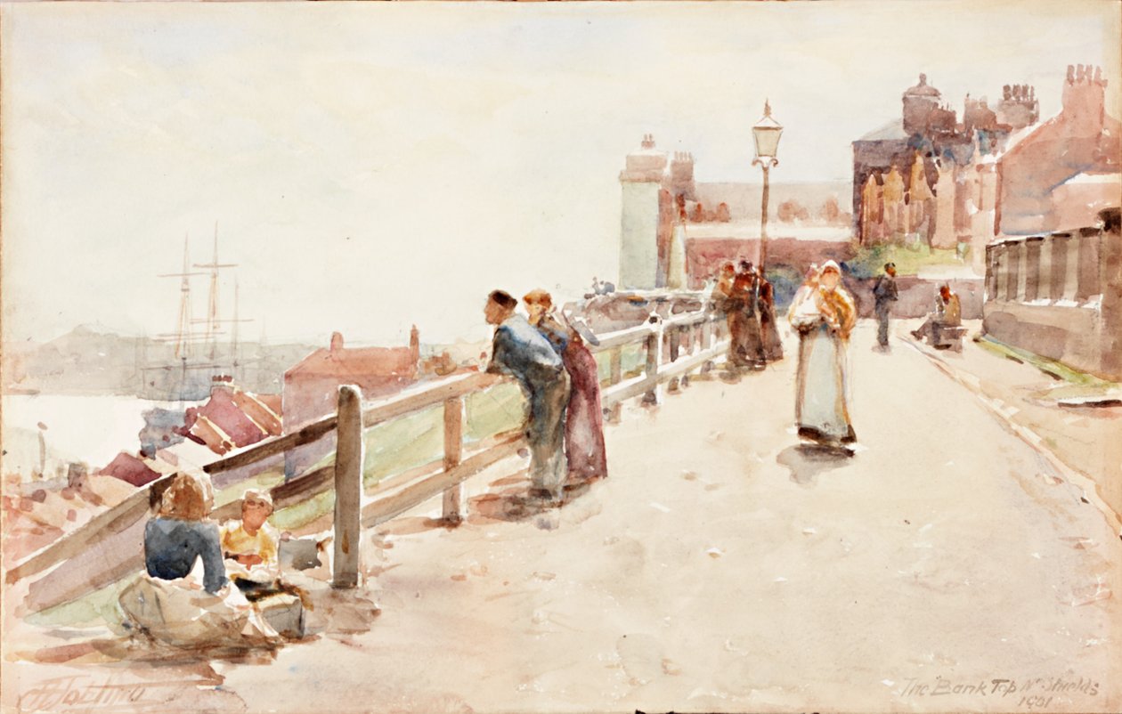 The Bank Top, North Shields 1901 (kart üzerine kurşun kalem ve sulu boya) by Robert Jobling
