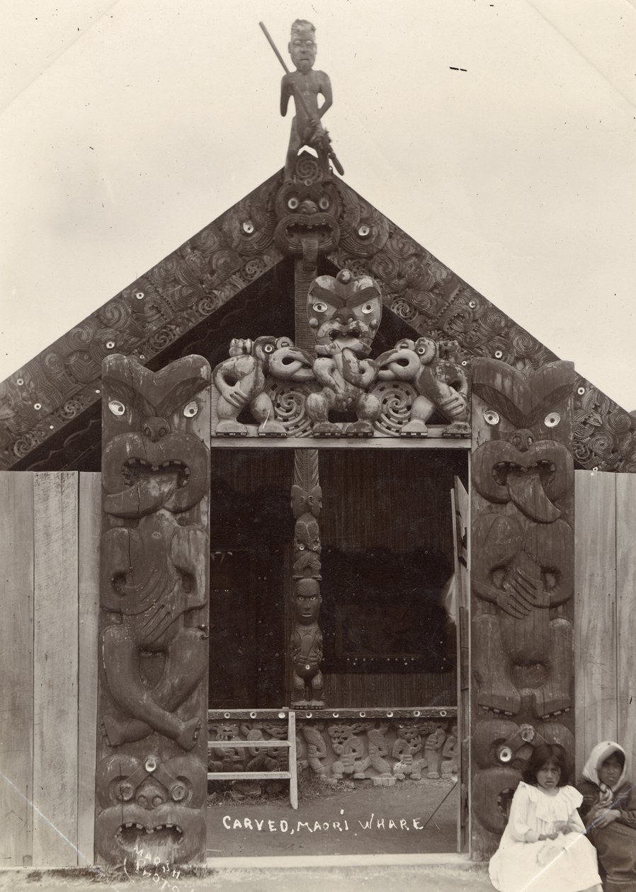 Oymalı Maori iskelesi, c.1900 (gümüş jelatin baskı) by Robert Marsh