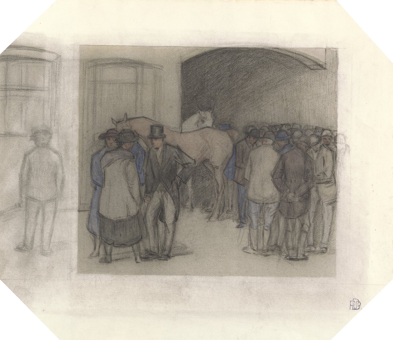 Tattersalls'da Bir Sabah (siyah tebeşir ve kağıt üzerinde renkli yıkamalar) by Robert Polhill Bevan