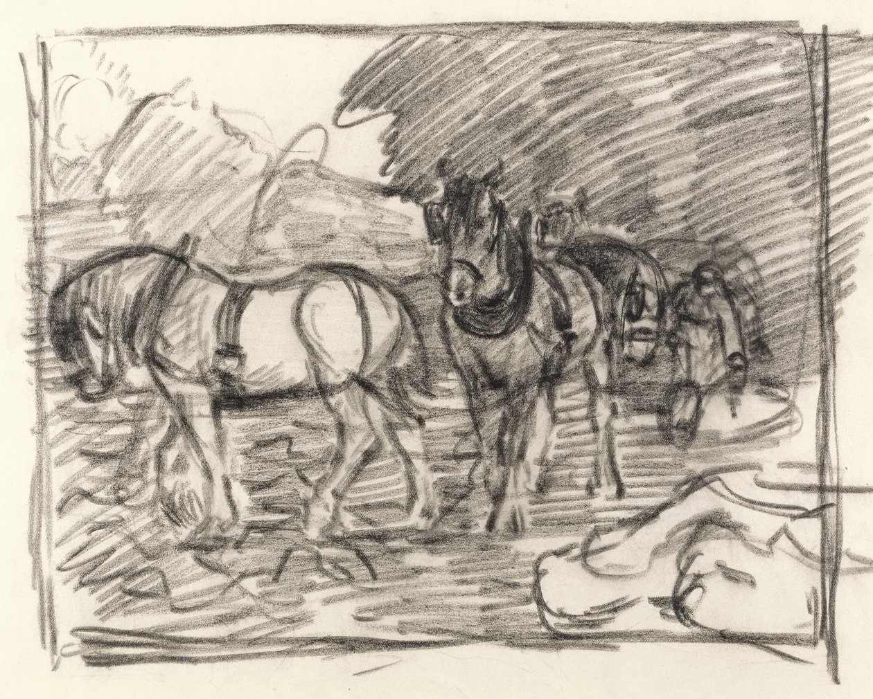Çiftçilik Ekibi, c.1906 (kağıt üzerinde siyah pastel boya) by Robert Polhill Bevan