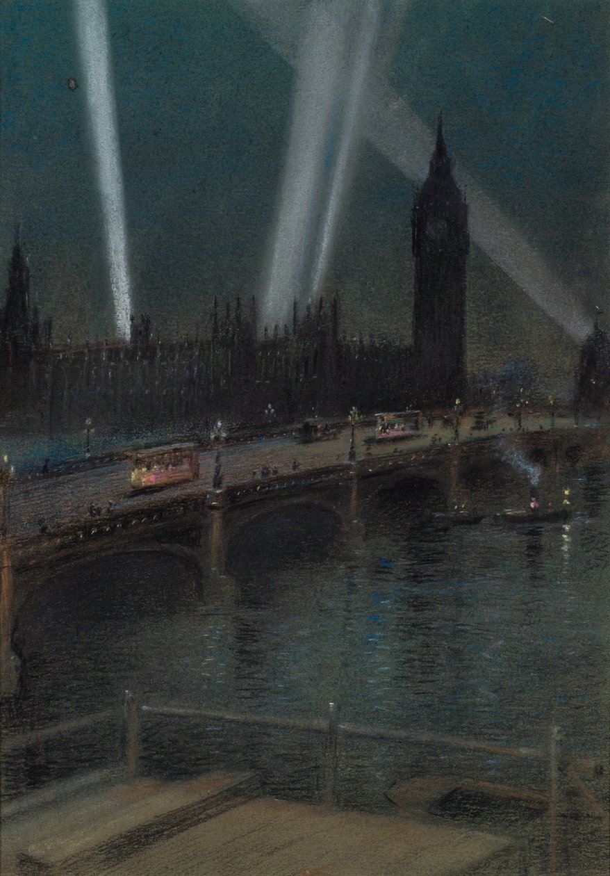 Westminster Köprüsü Üzerinde Savaş Projektörleri by Robert Randoll