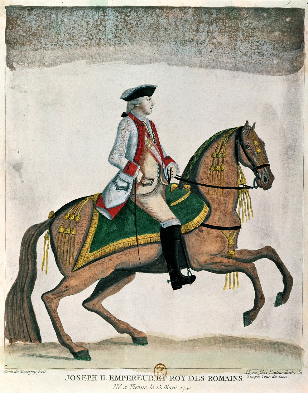 İmparator II. Joseph'in atlı portresi (1741-90) c.1785 (renkli gravür) by Robin de Montigny