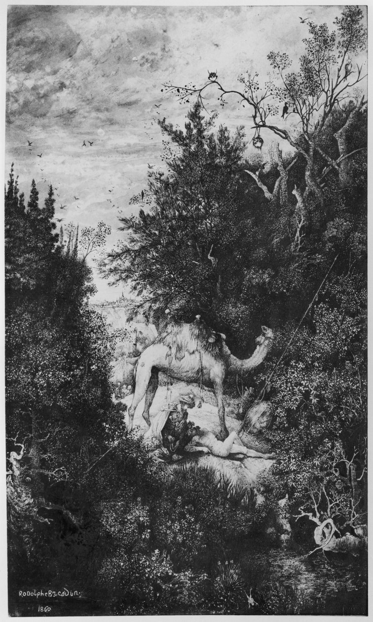 The Good Samaritan, 1860 (Bristol panosunda Hint mürekkebi ve yıkama ve kalem) by Rodolphe Bresdin