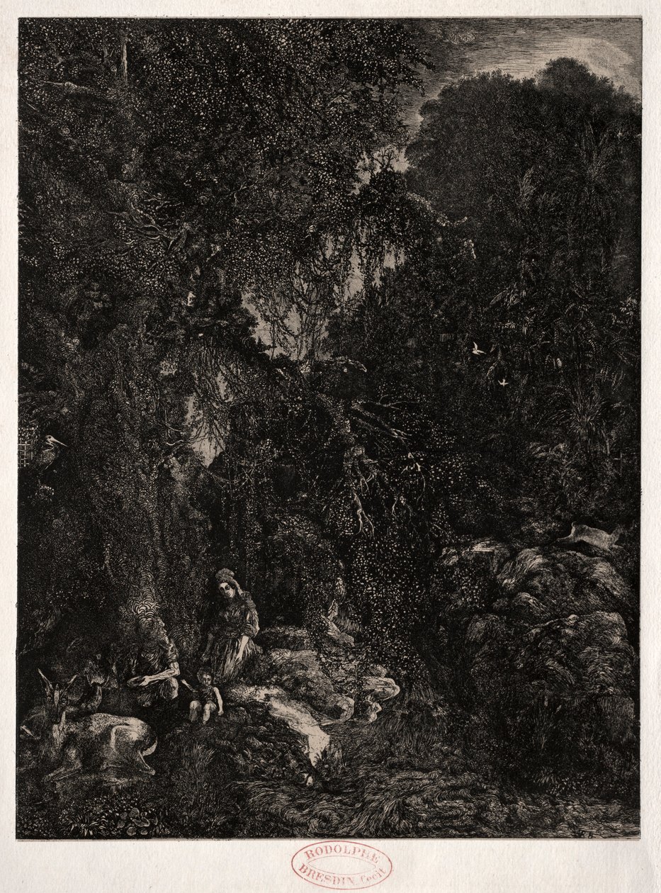 Geyik ile Kutsal Aile, 1871. by Rodolphe Bresdin