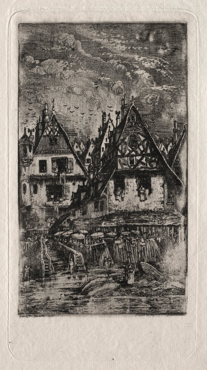 Şemsiyeli Pazar Yeri, 1866. by Rodolphe Bresdin