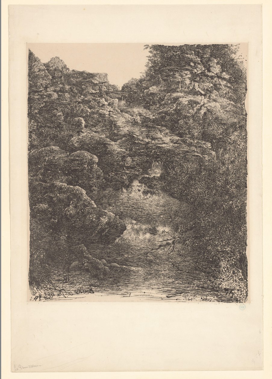 Akış ve şelale ile kaya manzara hediye by Rodolphe Bresdin