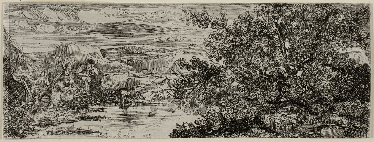 Bir Havuzun Yanında Kutsal Aile by Rodolphe Bresdin