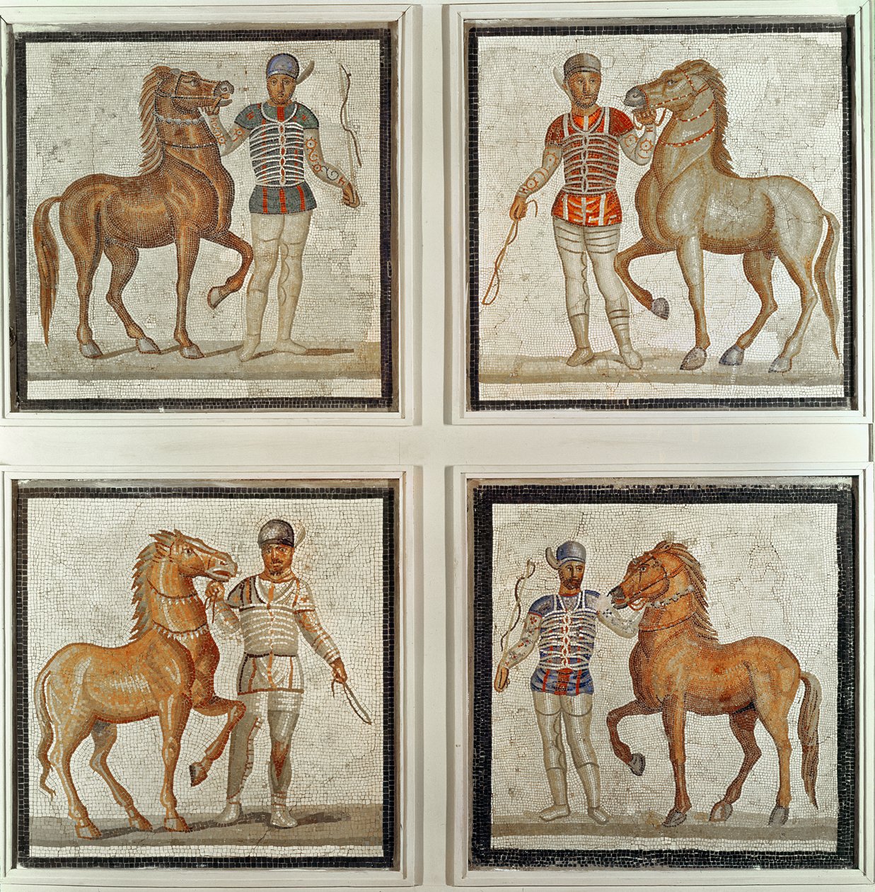 Yarış renklerinde dört at binicisi (mozaik) by Roman