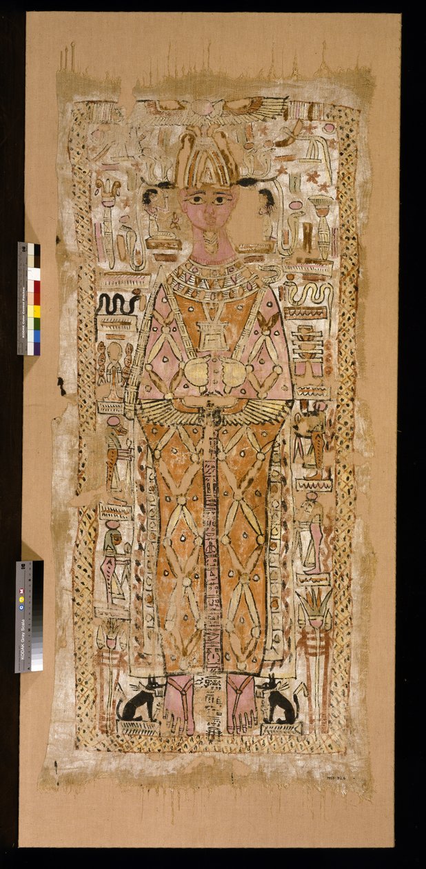 Nespatawi adında bir adamı Osiris olarak tasvir eden kefen, yanlarında görevli tanrılar ve semboller (boyalı keten) by Roman