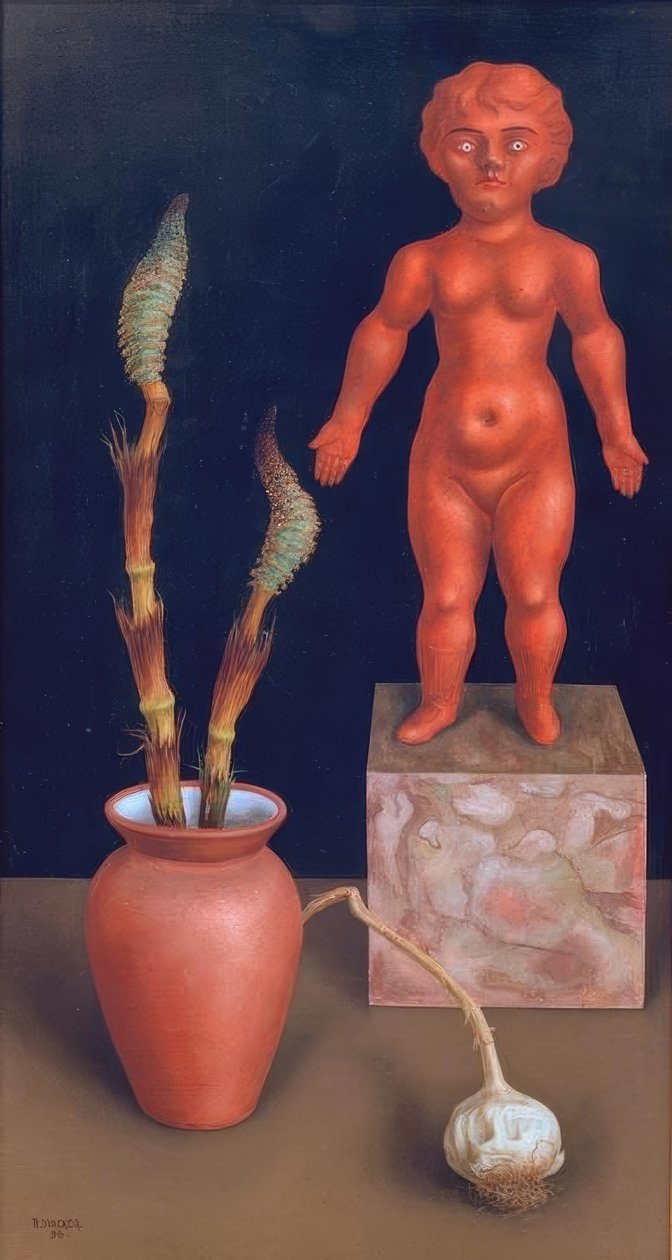 Atkuyruğu (ve oyuncak bebek) ile natürmort by Rudolf Wacker