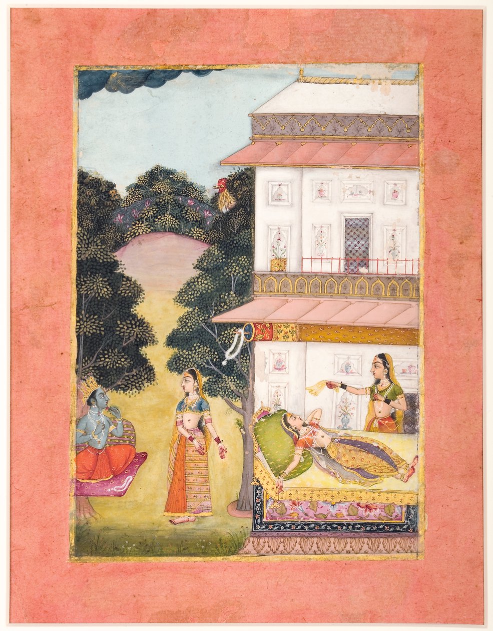 ರಾಧಾ ಪೈನ್ಸ್, 1685 (ಕಾಗದದ ಮೇಲೆ ಅಪಾರದರ್ಶಕ wc ಮತ್ತು ಚಿನ್ನ) ಟರ್ಕಿ by Ruknudin of Bikaner