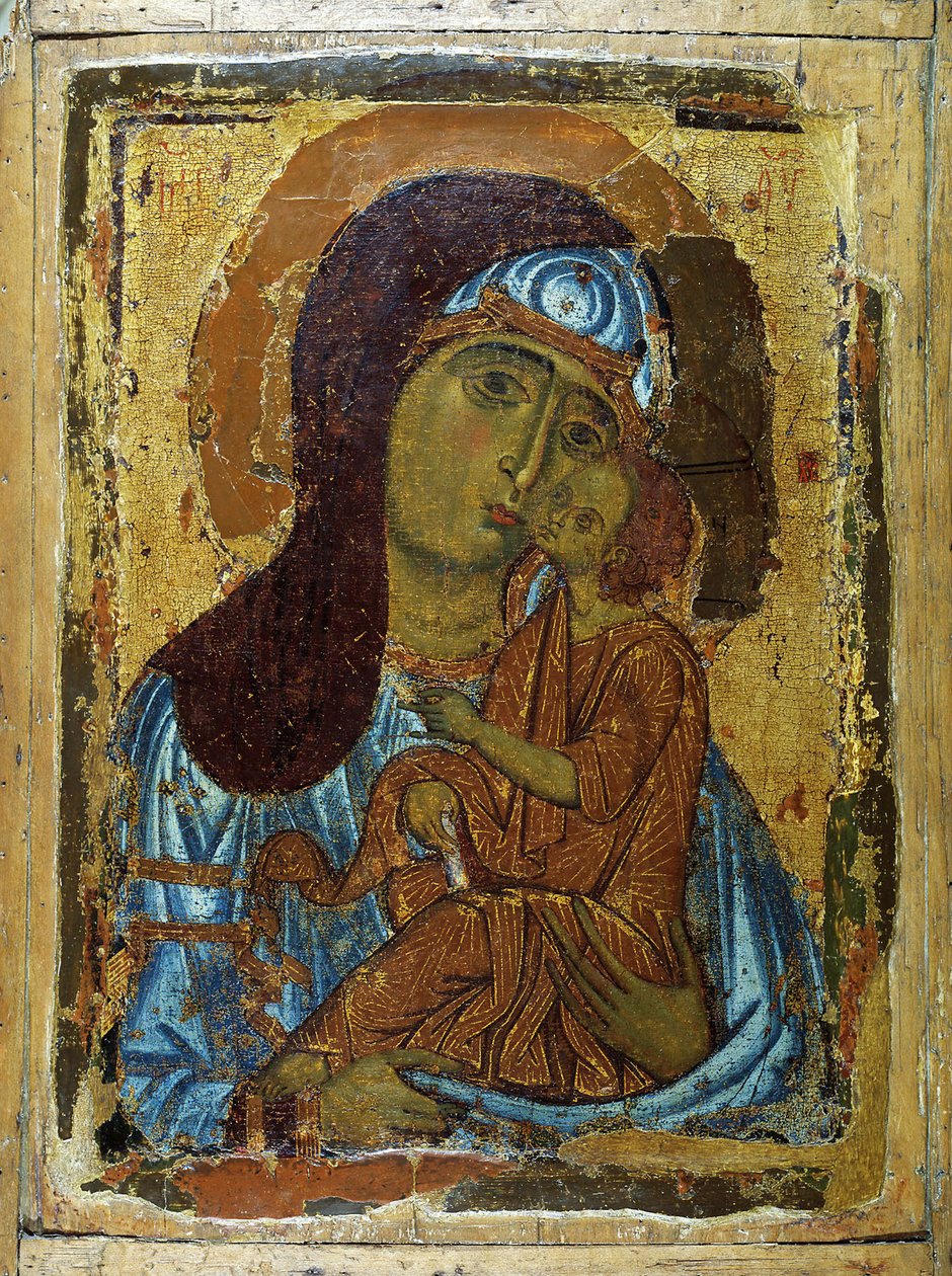 Virgin Eleusa, 13. yüzyılın başlarında. by Russian icon.