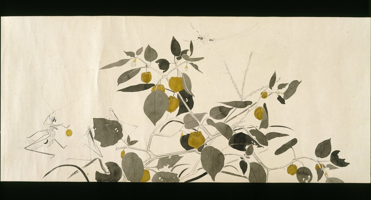 Wildlife Friends (Yasei no Tomo), Taisho Period, Taisho 7th Year, c.1918 (ink & wc on wove paper decorated with mica) by Ryoka Kawakami
