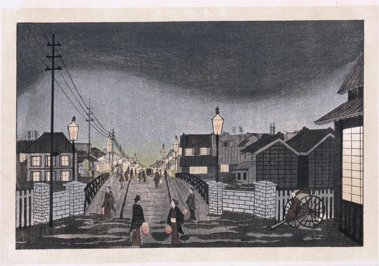 Night View, Nihonbashi (renkli tahta baskı) by Ryuson Ogura