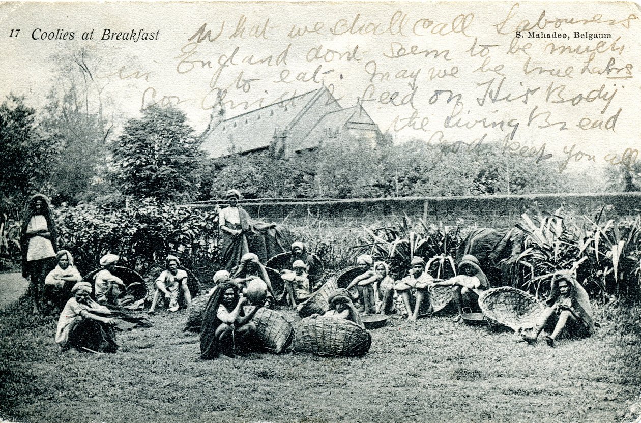 Kahvaltıda Coolies, 1908 dolayları (s/b fotoğraf) by S. Mahadeo