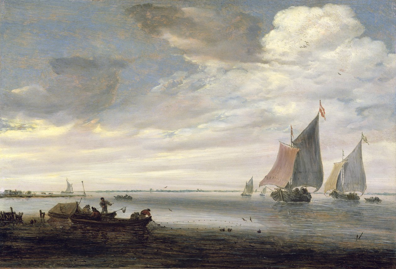 Teknelerle Geniş Nehir Ağzı, c.1660 by Salomon van Ruisdael or Ruysdael