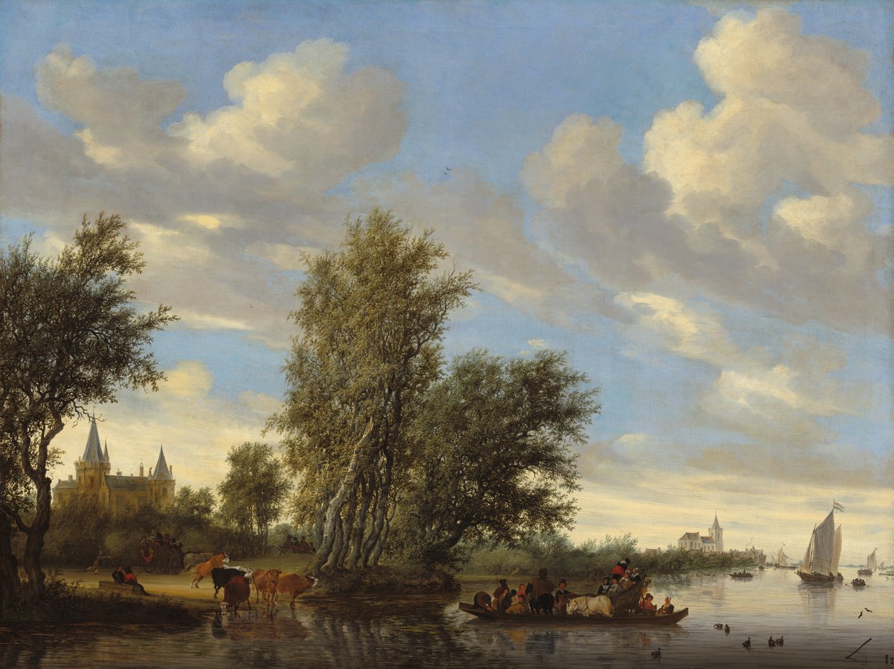 Feribot ile Nehir Manzarası. by Salomon van Ruisdael or Ruysdael