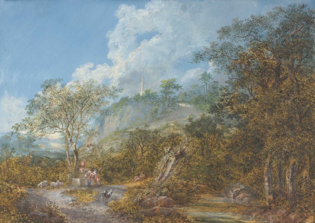 Bir Dikilitaş ile Arkadya Manzarası by Salomon Gessner