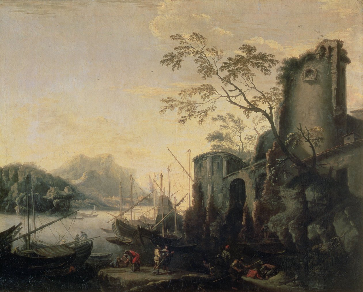 ದೋಣಿಗಳು ಮತ್ತು ಅವಶೇಷಗಳೊಂದಿಗೆ ನದಿಯ ಭೂದೃಶ್ಯ by Salvator Rosa