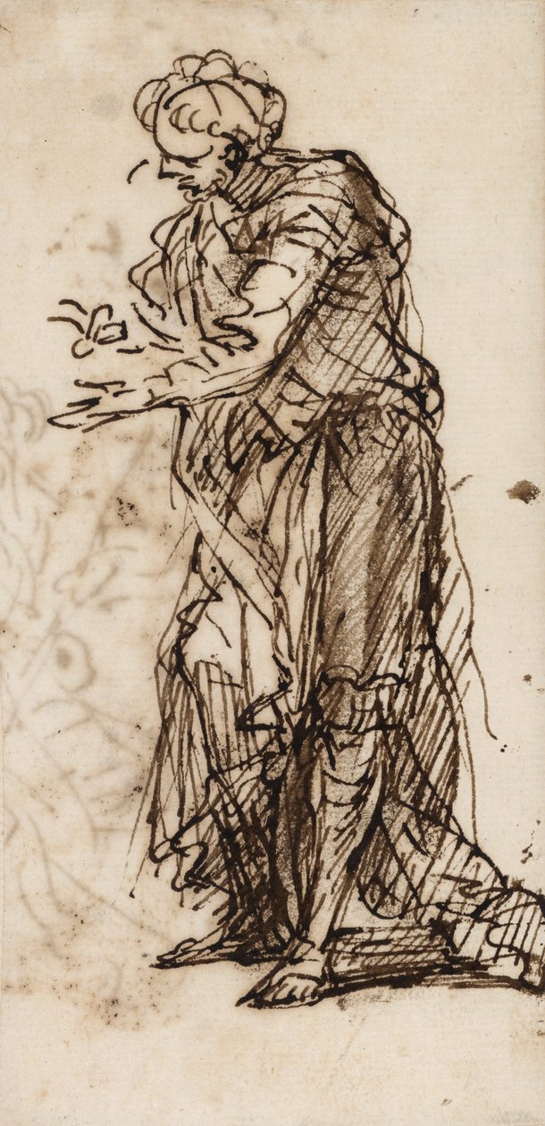 Ayakta Erkek Figürü (kalem ve mürekkep & kağıt üzerine yıkama) by Salvator Rosa