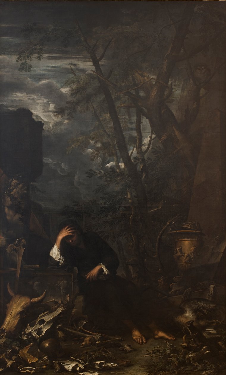 Meditasyonda Demokritos by Salvator Rosa