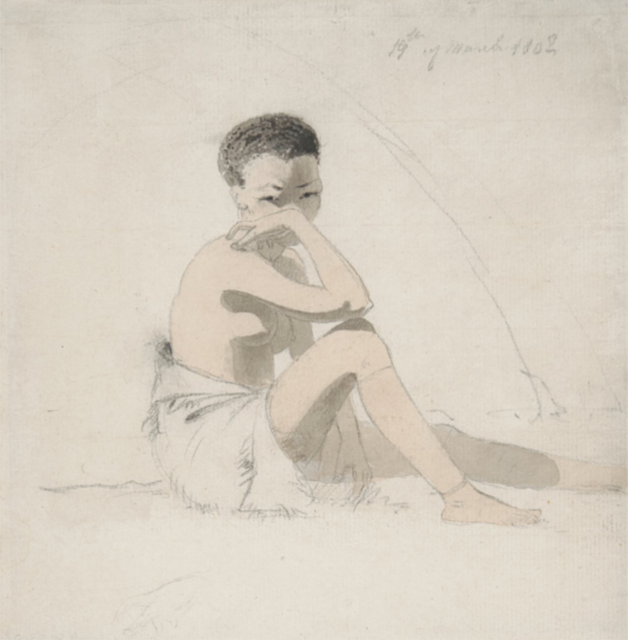 Korah Kız Oturan, 1802 (kağıt üzerinde wc ve grafit) by Samuel Daniell