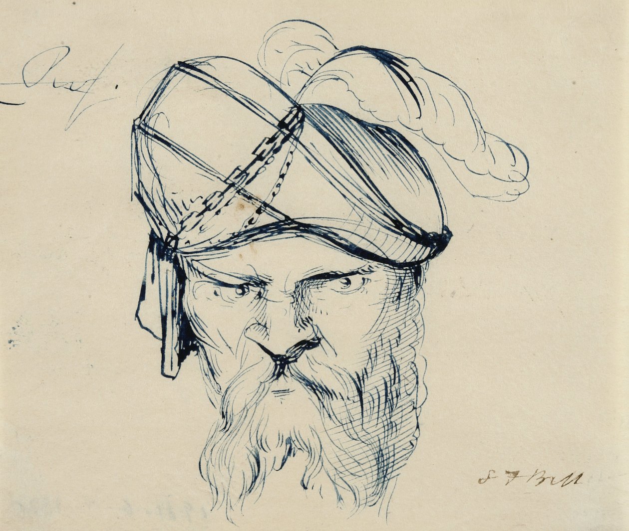 Tüylü türban takan adam, 1840-42 (krem dokuma kağıt üzerine kalem ve mavi mürekkep) by Samuel Finley Breese Morse