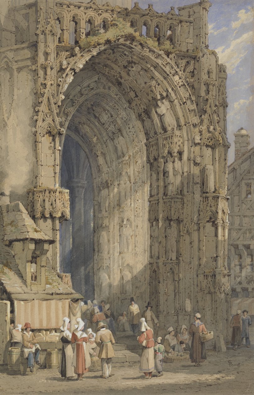 The Porch, Rheims Katedrali, c.1840 (wc, guaj ve kağıt üzerine mürekkep) by Samuel Prout