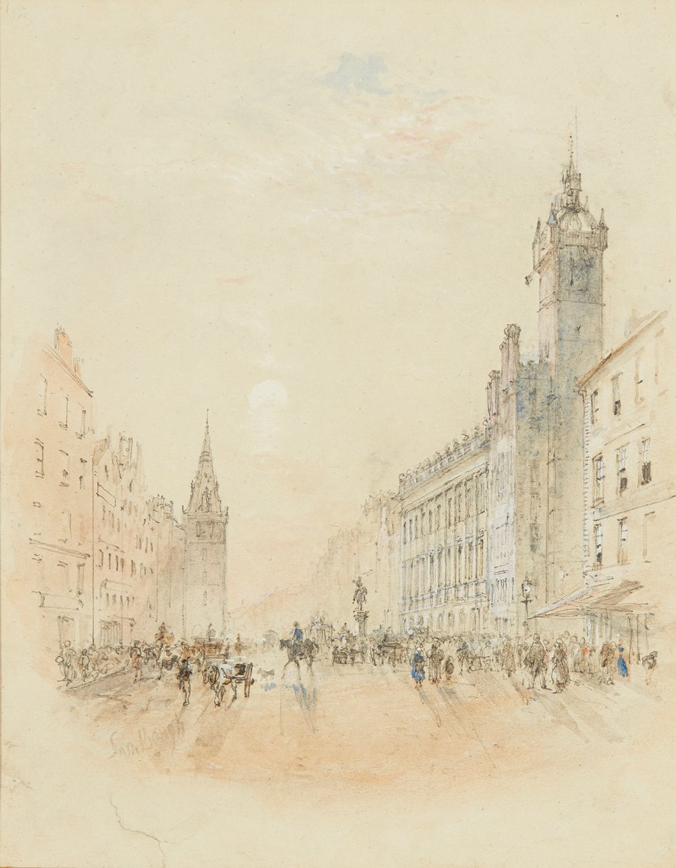 Trongate, Glasgow (kalem ve sulu boya) by Samuel Bough