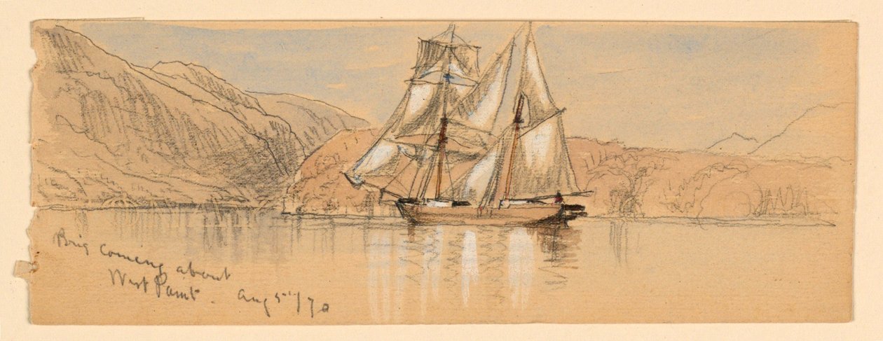 Brig Coming About, West Point by Samuel Colman