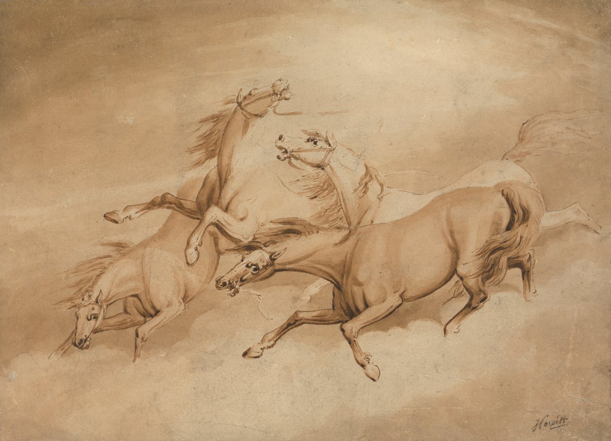 dört nala koşan dört at by Samuel Howitt