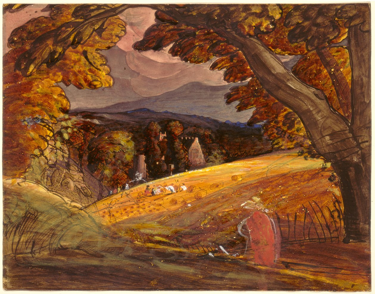 Firelight ile Biçerdöverler by Samuel Palmer