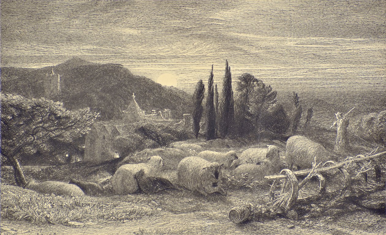 Yükselen Ay, c.1857 (gravür) by Samuel Palmer