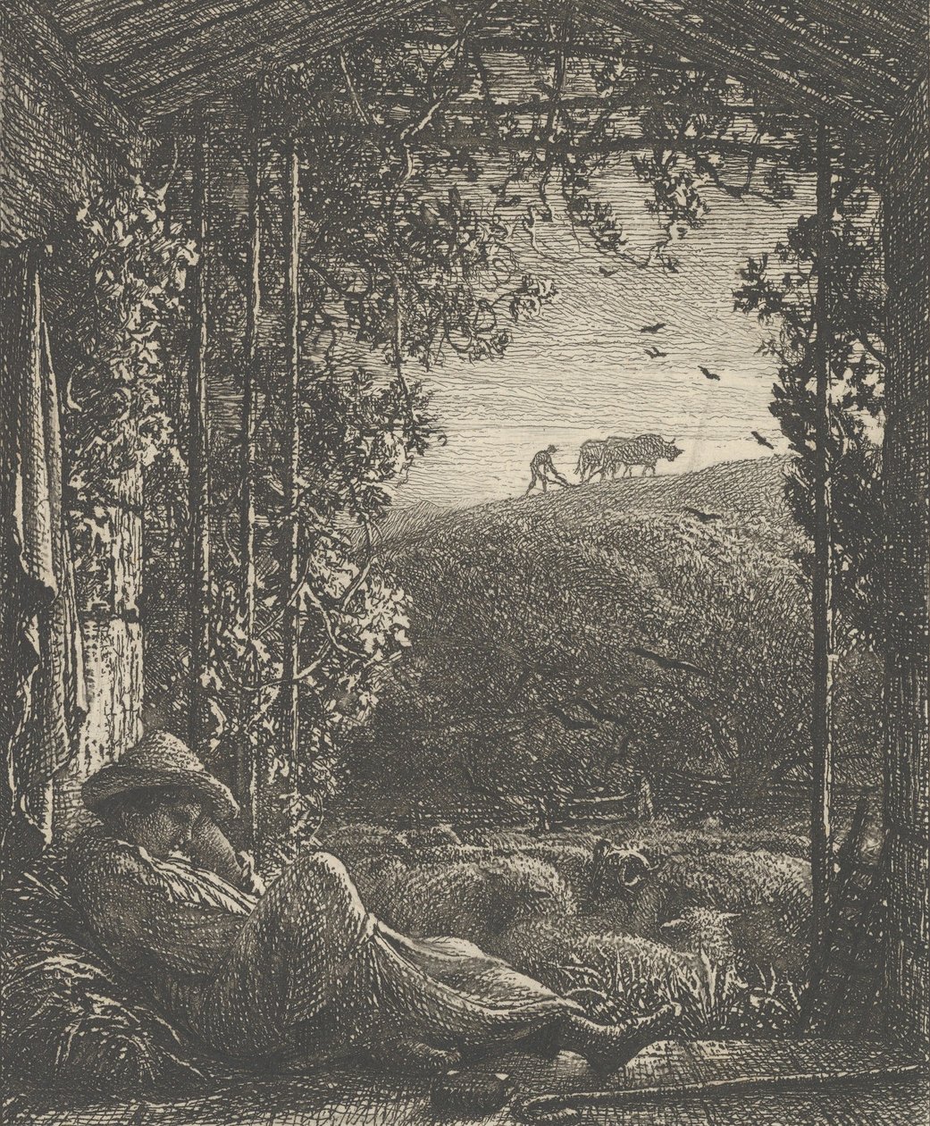 Uyuyan Çoban, Sabah Erken, 1857. by Samuel Palmer