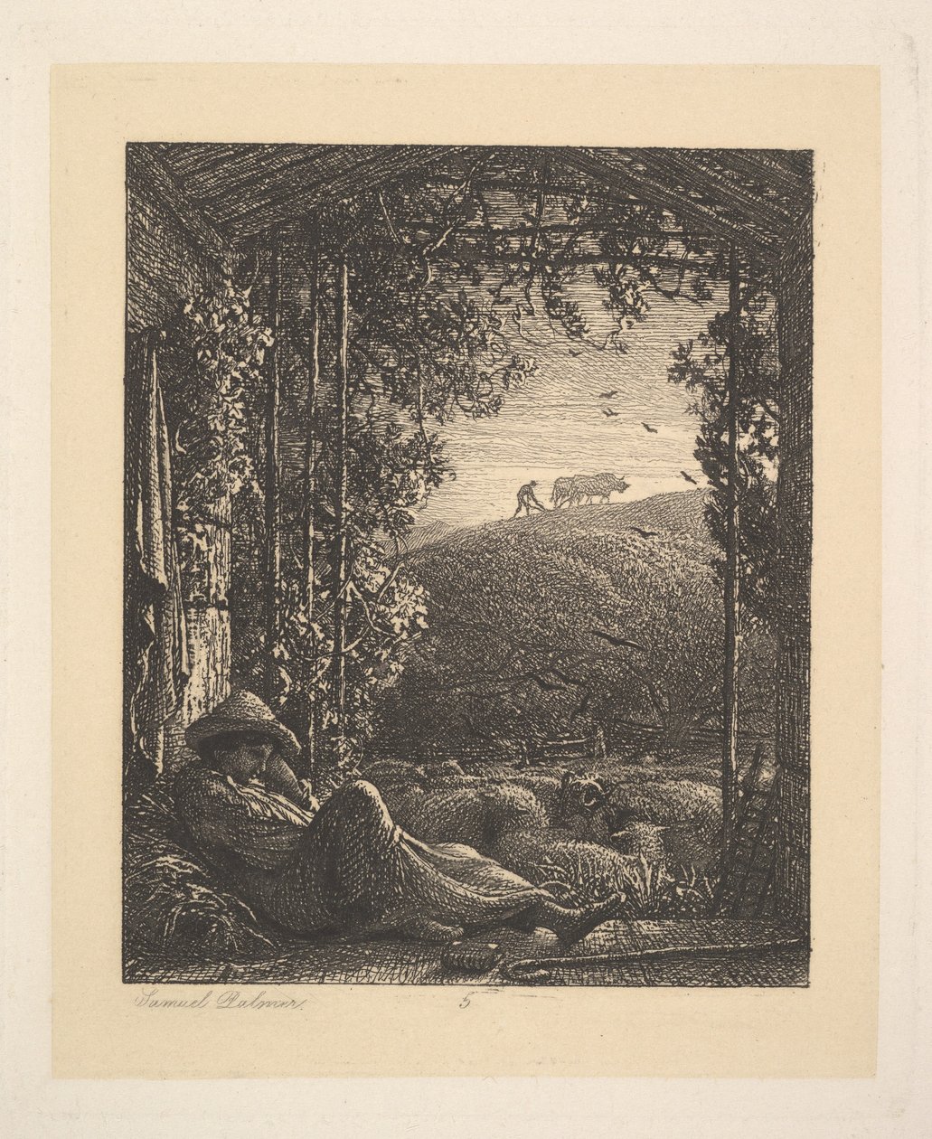 Uyuyan Çoban, Sabah Erken, 1857. by Samuel Palmer