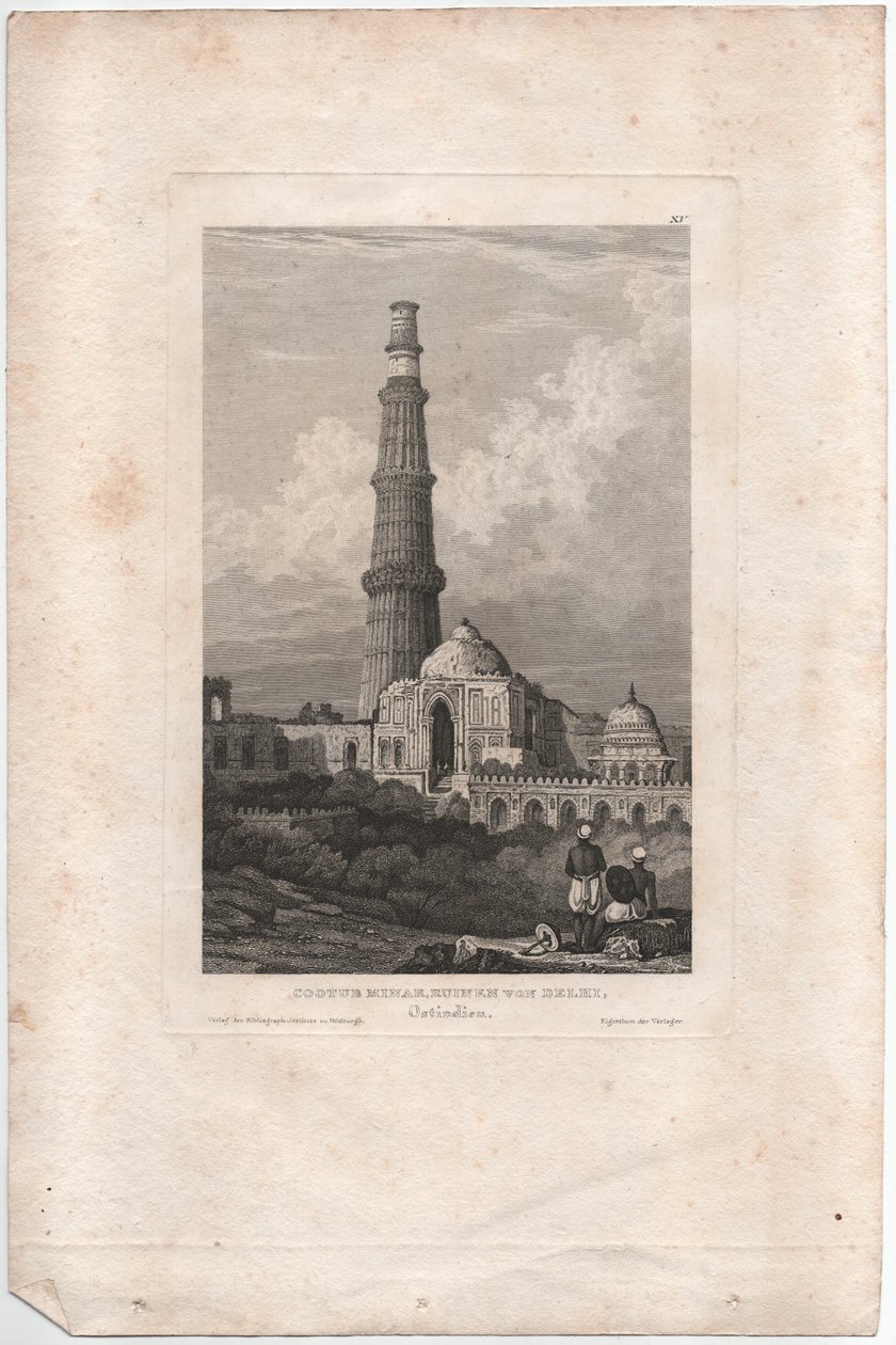Cootub Minar, Delhi Harabeleri by Samuel Prout