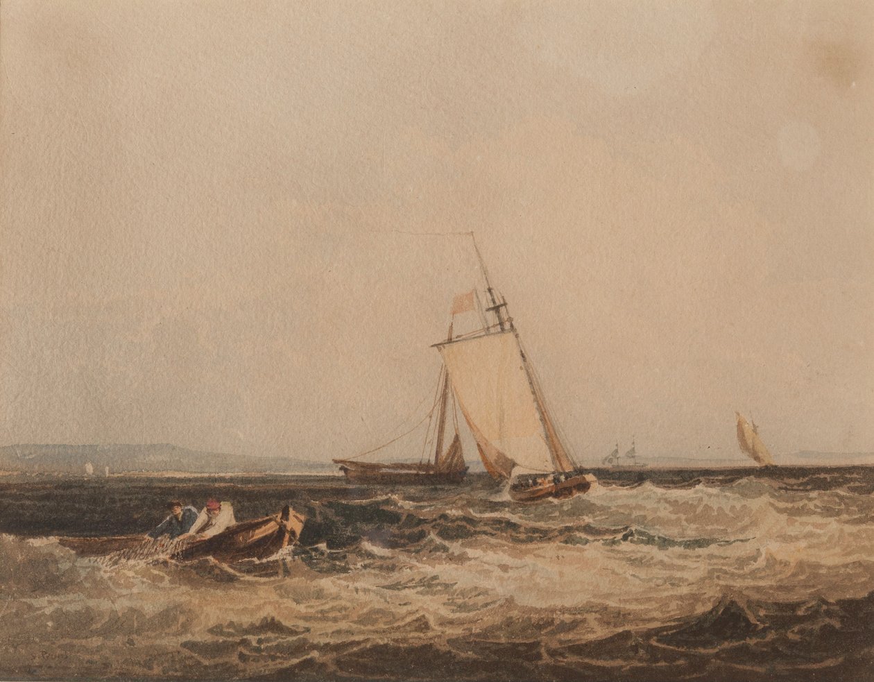 Balıkçı Tekneleri, 1820 civarı (kağıt üzerine suluboya) by Samuel Prout