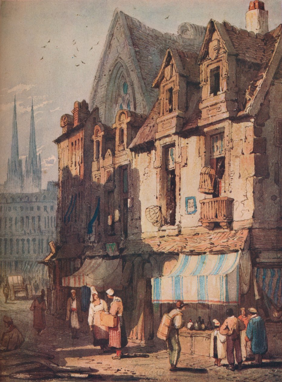 Sokak Sahnesi, Bayeux, Normandiya, c1828 by Samuel Prout